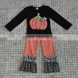 hot selling kids clothing girl pumpkin embroidery halloween clothes