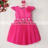 Fashion Girl Party Dress Hot Pink Polyester Flower Dresses With Ribbon Kids Party Dresses Hot Sale GD40814-14