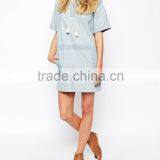 Short Sleeve Tassel Tie Neckline Denim Dress thumbnail-1