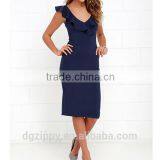 2016 Latest Ruffle Navy Blue Bodycon Midi Dress Designs Quality Choice thumbnail-3