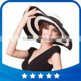 2016 New Fashion Summer Large Brim Beach Sun Womens Hats Ladies Black and White Stripes Floppy Straw Hat