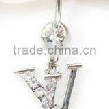 Shinning Navel Ring 316L Steel Letter Crystal Belly Button Rings Body Piercing Jewelry