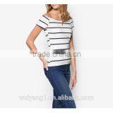 China Factory Direct Wholesale Petite Stripe Bardot Top Woman Short Sleeves Blouse thumbnail-4