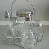 5pcs Glass Spice Jar Set With Metal Rack