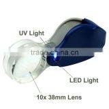 Compact 10X Lighted Jewelers Loupe / Magnifier With LED & Fluorescence Lights