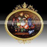 Antique Copper Frame Hand Painted Ceramic Floral Wall Hanging Mural thumbnail-3