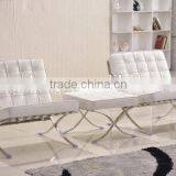 Mid Century Modern Classic Barcelona Style Replica Lounge Chair&Ottoman With PU or White Leather and Stainless Steel Frame thumbnail-3