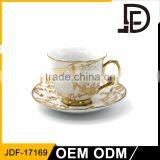 Porcelain Tea Cup Saucer With Golden Fans Glazed / Golden Handle Coffee Cup Saucer Set