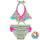 Women Blue Stripe Halter Swimsuit Beachwear Custom Bikini Swimwear thumbnail-2
