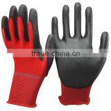 NMSAFETY 13 Gauge Knitted Red Polyester Liner Coated Black PU on Palm for Light Industry thumbnail-1