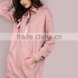 100% Cotton Oversized Satin Drawstring Hoodie With Pocket Front Rose Plain Longline Sweatshirt Drop Shoulder thumbnail-3
