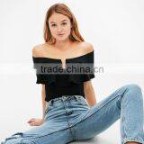 2017 Summer Popular Ladies Sexy Bardot Neckline Ruffled T-shirt thumbnail-3