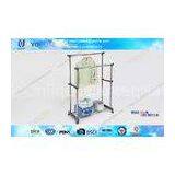 Outdoor Floor Standing Double Pole Clothes Rack / Metal Drying Rack With Casters thumbnail-1