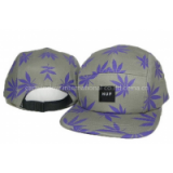 Allover Leaves Printed 5 Panel Camper Cap With Plastic Release Buckle Closure