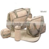 Khaki 5pcs Multi-Function Baby Diaper Nappy Bag/Mummy Changing Set Handbag