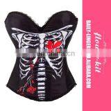 Sexy Skeleton With Heart Floral Print Black Cotton Push Up Bustier Corset thumbnail-1