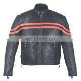 HMB-0467A LEATHER JACKETS MOTORBIKE COATS BLACK BIKER STRIPS STYLE