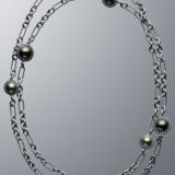 925 Silver Jewelry Black Pearl Cable Wrap Necklace 44 inches(N-031)
