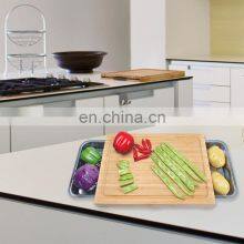 Bamboo Cutting Chopping Block Board With Containers Stainless Steel Tray Drawer for Kitchen Easy Waste Removal & Food Prep thumbnail-3