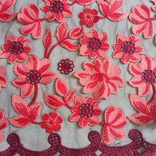 XF6046 Hot Pink Luxury Embroidery Lace Fabric Fashion Design Mesh Fabric For Dress thumbnail-3