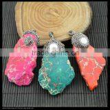 LFD-0035P ~ Wholesale Druzy Turquoise Slice Stone With Pearl Pave Rhinestone Charms Pendants For Necklace thumbnail-1