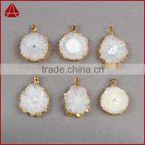 Fashion Druzy Pendant, 18K Gold Plated Opal White Flower Solar Quartz Charm Pendant thumbnail-2