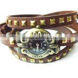 SWH 0651-3 China wholesalef genuine leather squre nail strap wrap ladies bracelet wrist watch