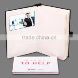 innovative 5"PU leather lcd video brochure,video notebook,video book with custom logo