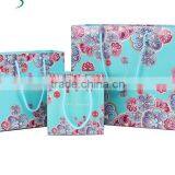 Beautiful Blue Flowers Gift Paper Packaging Bag With Handlle for Shopping Clothing With Factory Price