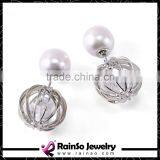 Round Ball Gold Double Sided Earrings With Imitation Pearls thumbnail-2