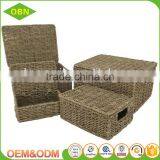 Set 4 Rectangular Straw Basket Seagrass Storage Basket With Lid thumbnail-4