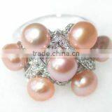 Pink Round Fashion Lady Tahitian Pearl Ring With Diamond thumbnail-1