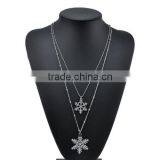 Cheap Crystal Rhinestone Double Snowflake Pendant Silver Necklace Women Xmas Gift thumbnail-4