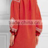 Cool Bohemian Embroidered Slub Crepe Linen Mini Dress Hand Flora Embroidery Designs 2016 HSD5750 thumbnail-4