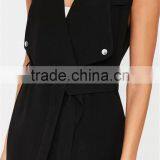 MGOO 100 Cotton Custom Made Tie Waist Sleeveless Blazers Cardigan Slim Fitting Jackets Waterfall Blazers thumbnail-4