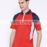 Men Red Colourblocked Spread Collar T-Shirt Stylish Spread Collar Tee Concealed Short Zip Closure Custom Mesh Polyester Material thumbnail-3