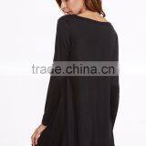 Custom Black Long Sleeve Tee Dress Cotton Spandex Casual Boat Neck Plain Short Tee Dress thumbnail-5