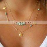 2016 Lateste Design Turquoise Beads Gold Layer Pendant Necklace Jewelry thumbnail-1