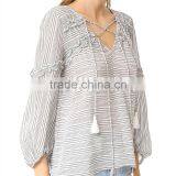 2017 OEM Femme Striped Gauze Tassel Girdle Holiday Blouses thumbnail-3