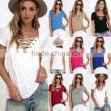 Women's Short Sleeve V-neck Milk Fiber Soft t Shirt thumbnail-1