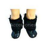 Black Leather And Fur Knee Boots For 18 inch American Girl Doll / Madama Alexander Dolls