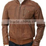Men's Leather Bomber Jacket in Tan