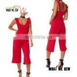 Custom Red Frill Culotte Jumpsuit Women's Fashion Casual Wear thumbnail-1