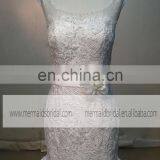 Generous Scoop Neck See Through Sexy Back Fish Style Lace Beads Wedding Dress With Handmade Flower thumbnail-2