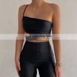 Hot Wholesale Women's Ladies Sexy Irregular One Shoulder Hollow Out Backless Crop Top thumbnail-1