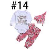 "you're my Best Friend" 2019 Boys White Rompers Outfits & Kids Pink Flower Full Print Pants & Baby Hat 3pc Set thumbnail-2
