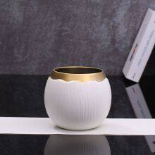 Wide Mouthed White Stripe Gild Hand Made Ceramic Vase For Hallway Decoration thumbnail-4