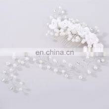 Bridal Wedding Crystal Bride Hair Accessories Pearl Flower Headband Handmade Hairband Beads Decoration Hair Comb thumbnail-3