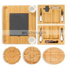 Bamboo Cheese Board Round Serving Tray 100% Natural With Cutlery Set thumbnail-2