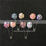 twill rolled rosette fabric lapel pins,plaid printed fabric flower pins for clothes